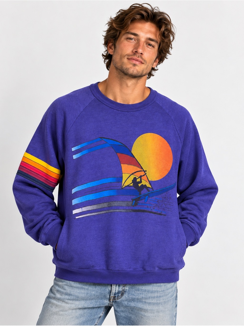 #1059 Aviator Nation OG Windsurf Pocket Crew Sweatshirt Purple XXL Rare